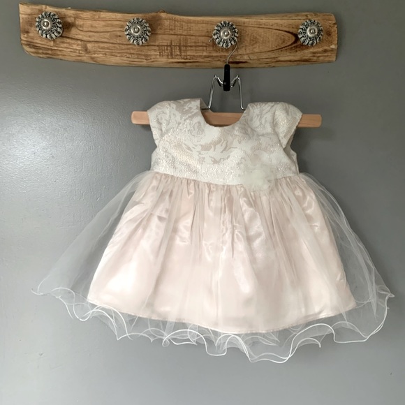 Baby Infant Formal Layered Off-white Beige Empire Waist Tule Dress - Picture 1 of 4